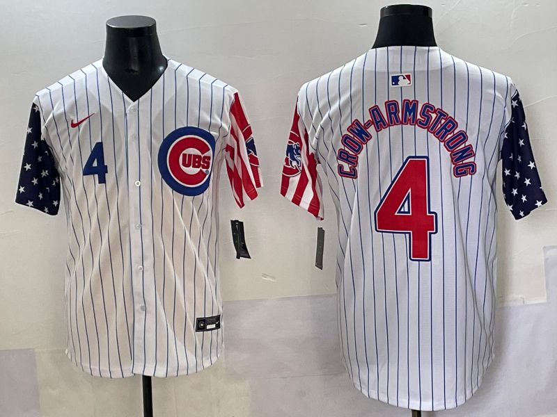 Men 2025 Chicago Cubs #4 Crow-Armstrong White Stripe a generation of national flags Joint Name Nike MLB Jersey style 4